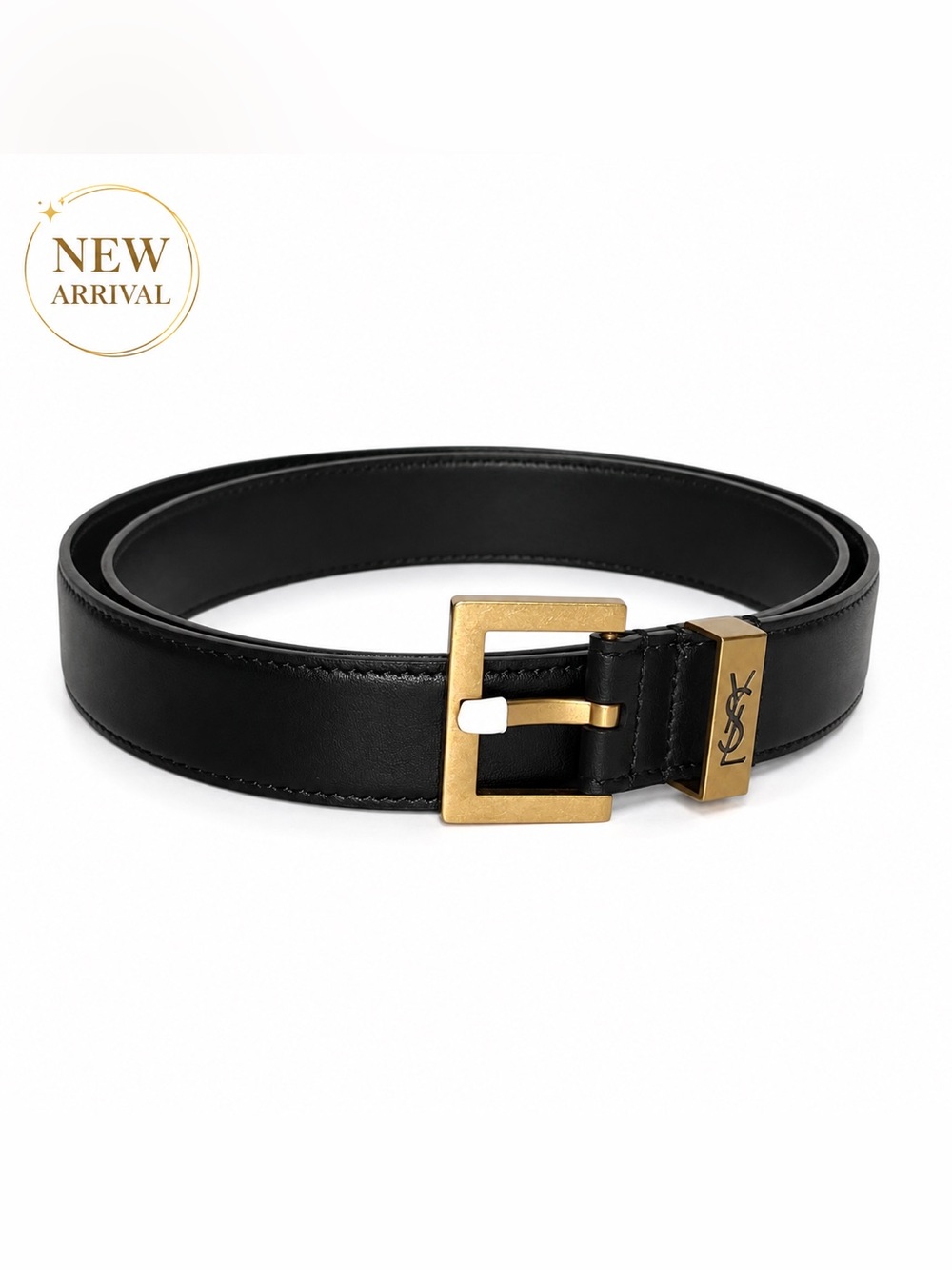 ✨ Women’s Black Leather Gold-Tone Buckle Belt ✨